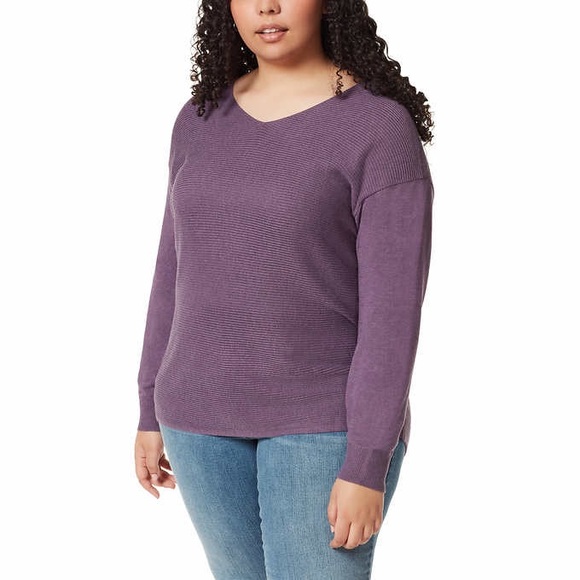 Ella Moss Purple Ribbed V-Neck Sweater size XXL - Picture 2 of 7